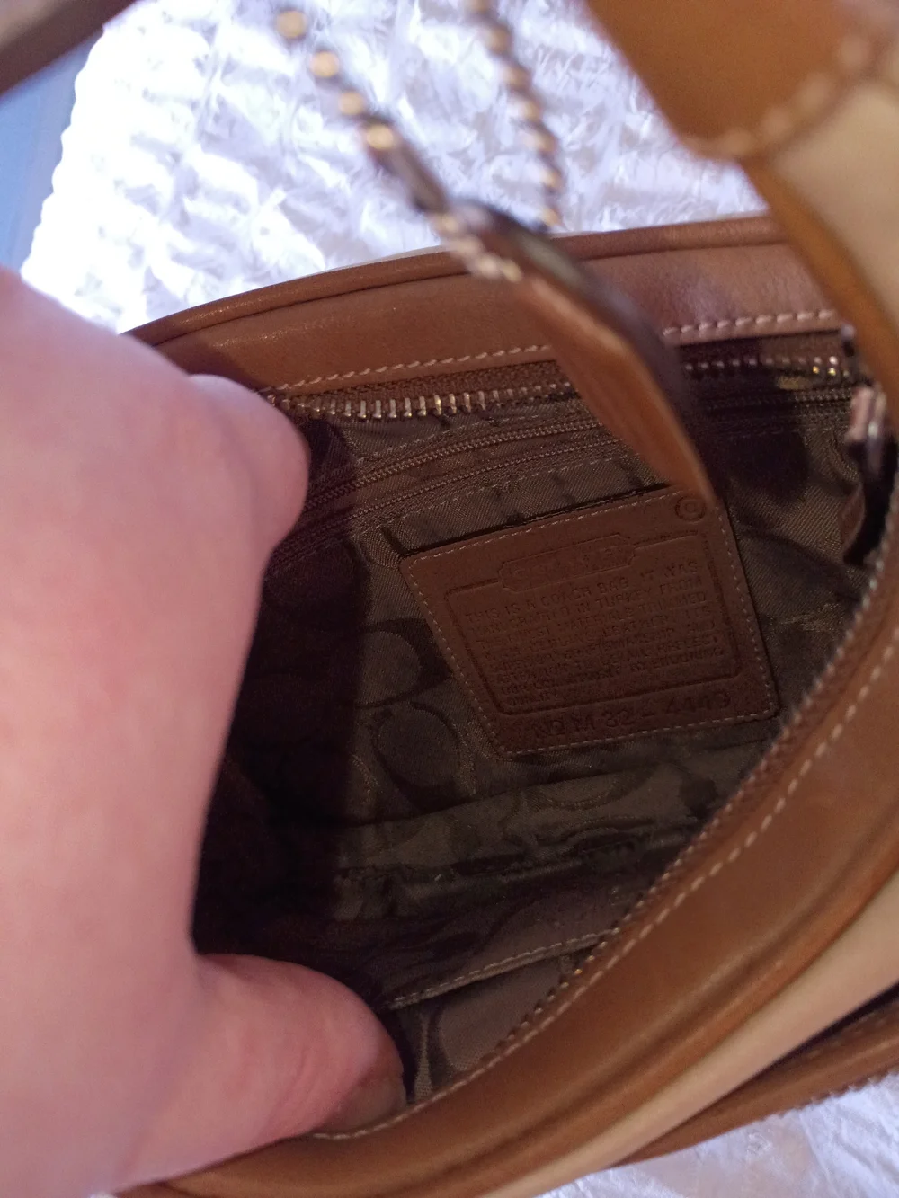 Coach Beige Mini Shoulder Bag with Tan Trim - Picture 6 of 8